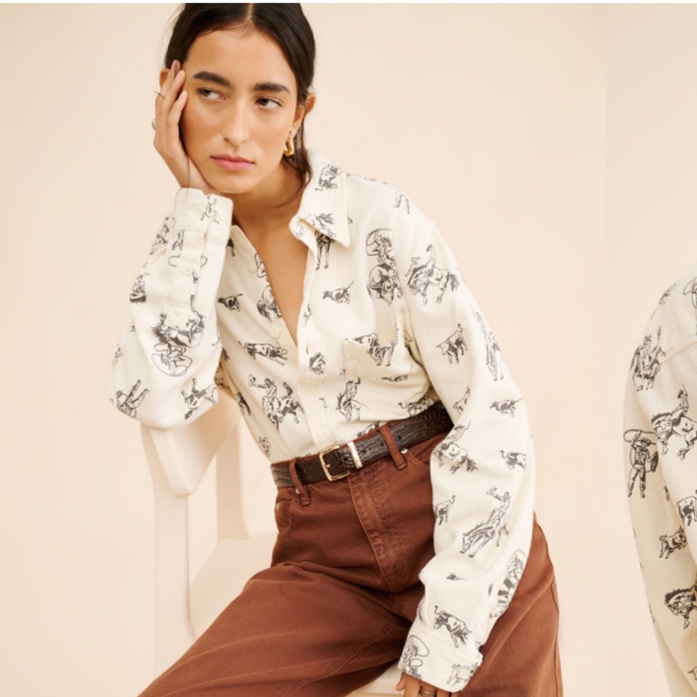 BDG Cream Shirt with Black Cowboy Print